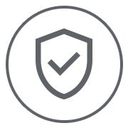 Gray coat of arms-shaped icon with a hook in the center, symbolizing years of safety, security, and sustainability.