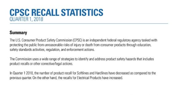 Q1 2018: US CPSC Product Recall Statistics