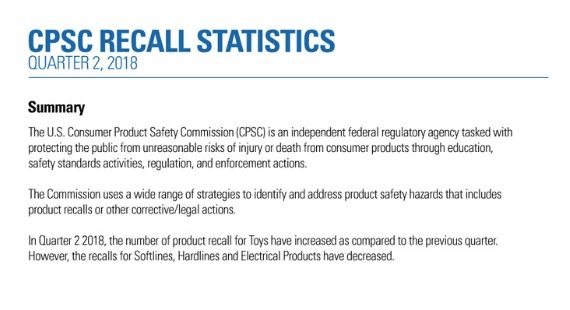 Q2 2018: US CPSC Product Recall Statistics