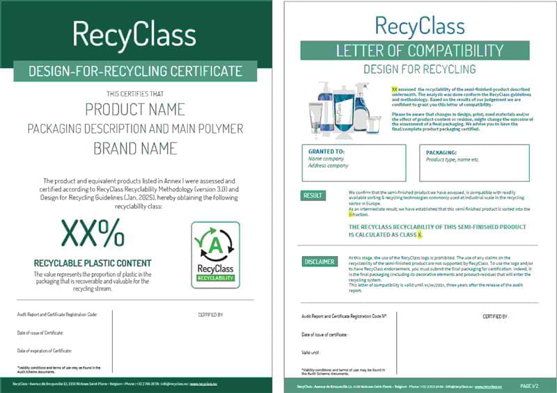 RecyClass认证证书样式